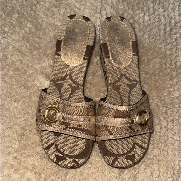 Coach Gold and Brown Women's Sandals - Picture 1 of 14
